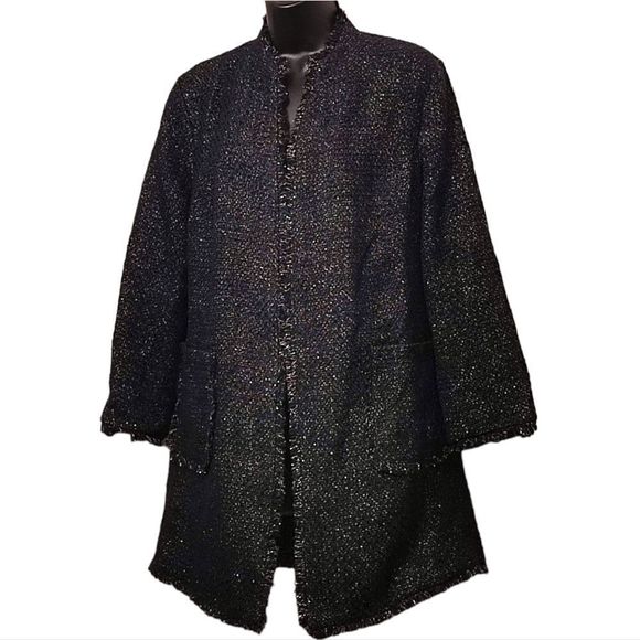Jessica London Open Front Tweed Navy Jacket Size 12 - Picture 1 of 6